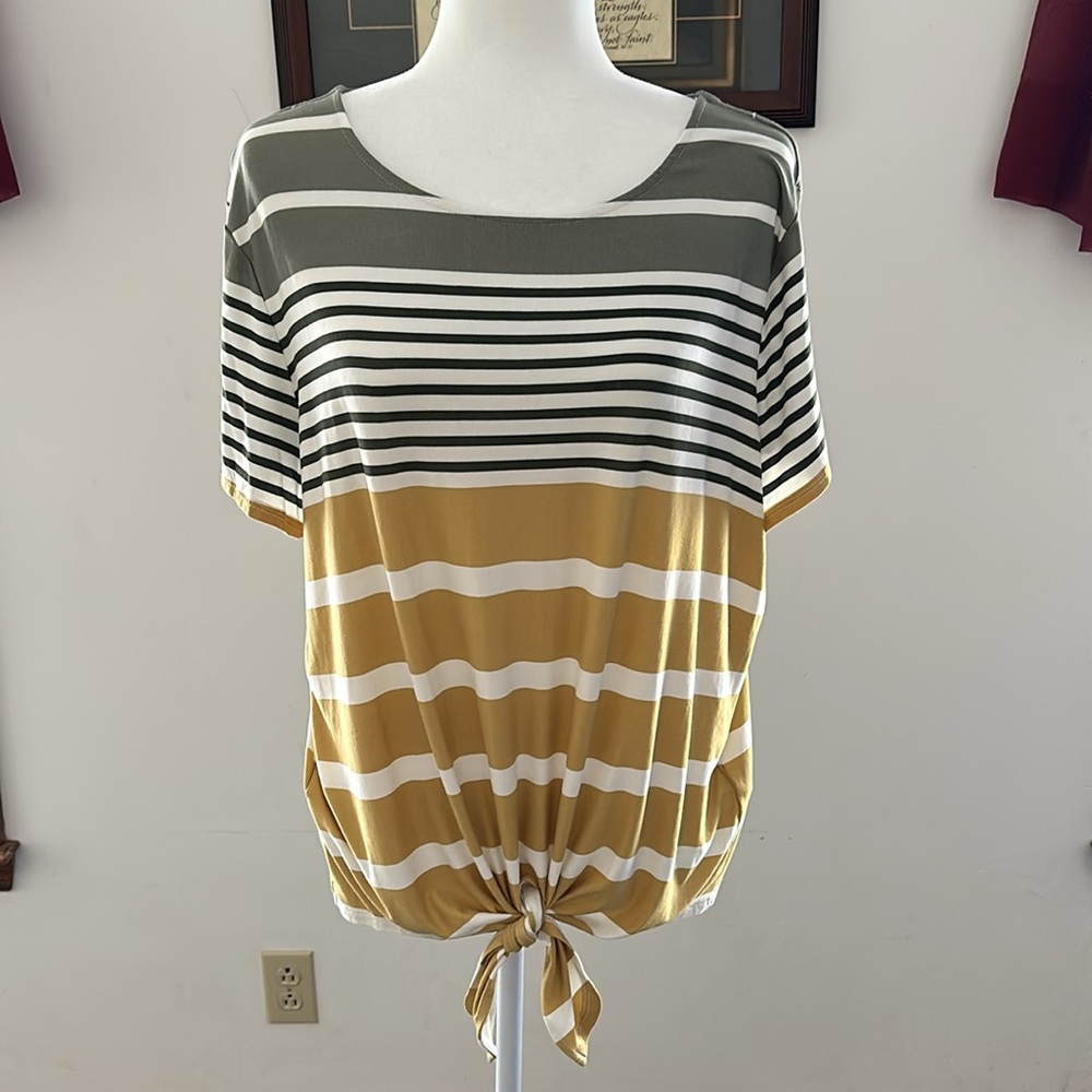 Ruby Rd. Short Sleeve Black/ Yellow/ Olive/White/Stripped Shirt- XL